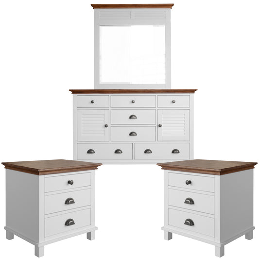 Virginia Bedside Dresser 3pc Bedroom Set Drawers Nightstand Storage Cabinet -WHT - Cosy Abode