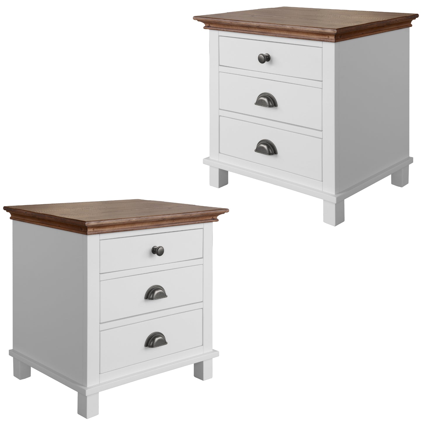 Virginia Set of 2 Bedside Nightstand 3 Drawers Storage Cabinet Side Table -White - Cosy Abode