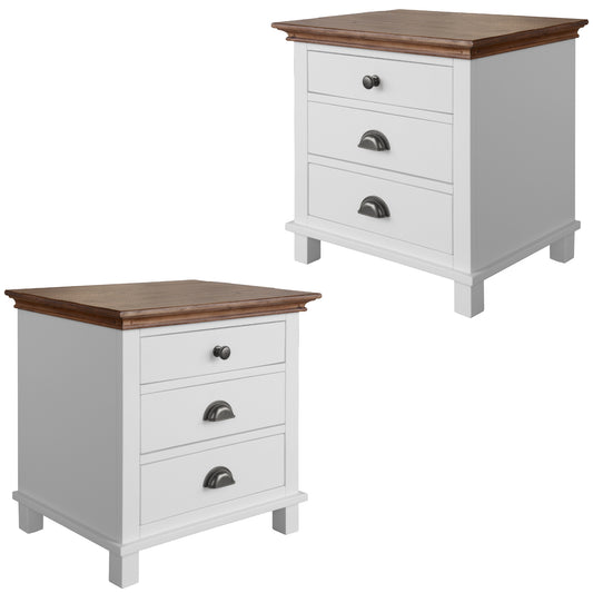 Virginia Set of 2 Bedside Nightstand 3 Drawers Storage Cabinet Side Table -White - Cosy Abode