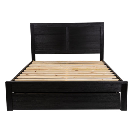 Tofino Bed Frame King Size Timber Mattress Base With Storage Drawers - Black - Cosy Abode