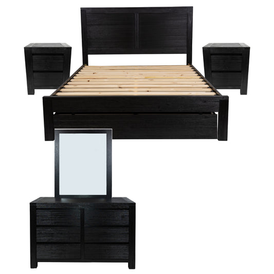 Tofino 5pc Queen Bed Suite Bedside Dresser Bedroom Furniture Package - Black - Cosy Abode