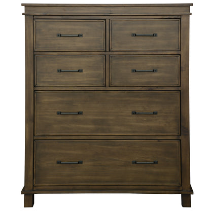 Lily Tallboy 6 Chest of Drawers Solid Pine Wood Bed Storage Cabinet -Rustic Grey - Cosy Abode