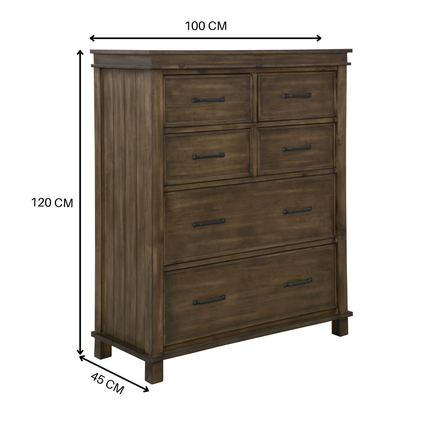 Lily Tallboy 6 Chest of Drawers Solid Pine Wood Bed Storage Cabinet -Rustic Grey - Cosy Abode