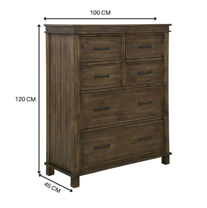Lily Tallboy 6 Chest of Drawers Solid Pine Wood Bed Storage Cabinet -Rustic Grey - Cosy Abode