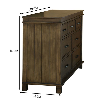 Lily Dresser 7 Chest of Drawers Solid Wood Tallboy Storage Cabinet - Rustic Grey - Cosy Abode