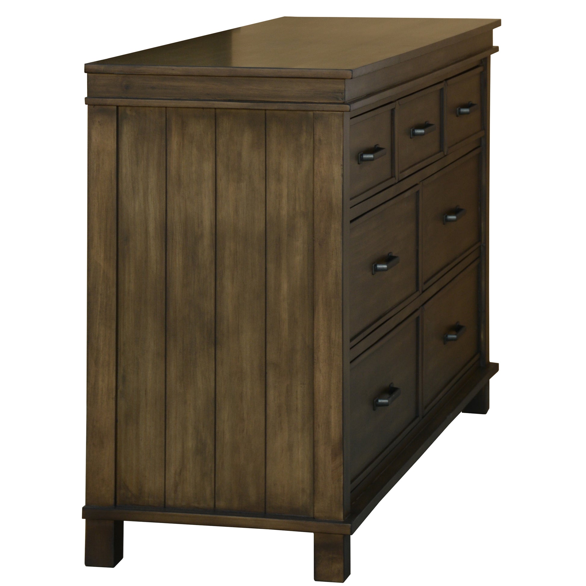 Lily Dresser 7 Chest of Drawers Solid Wood Tallboy Storage Cabinet - Rustic Grey - Cosy Abode