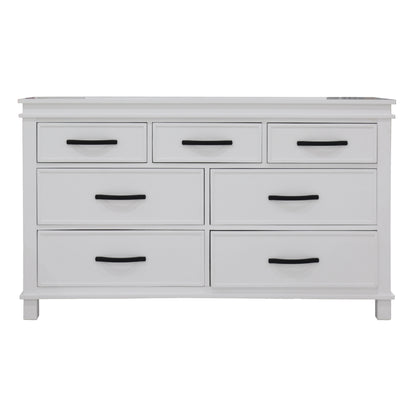Lily Dresser 7 Chest of Drawers Solid Wood Tallboy Storage Cabinet - White - Cosy Abode