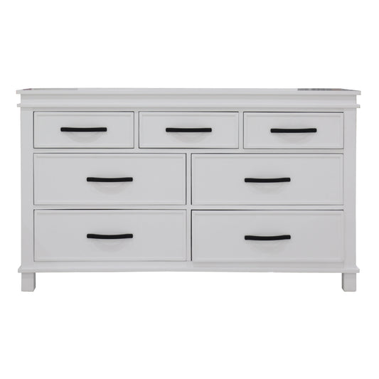 Lily Dresser 7 Chest of Drawers Solid Wood Tallboy Storage Cabinet - White - Cosy Abode