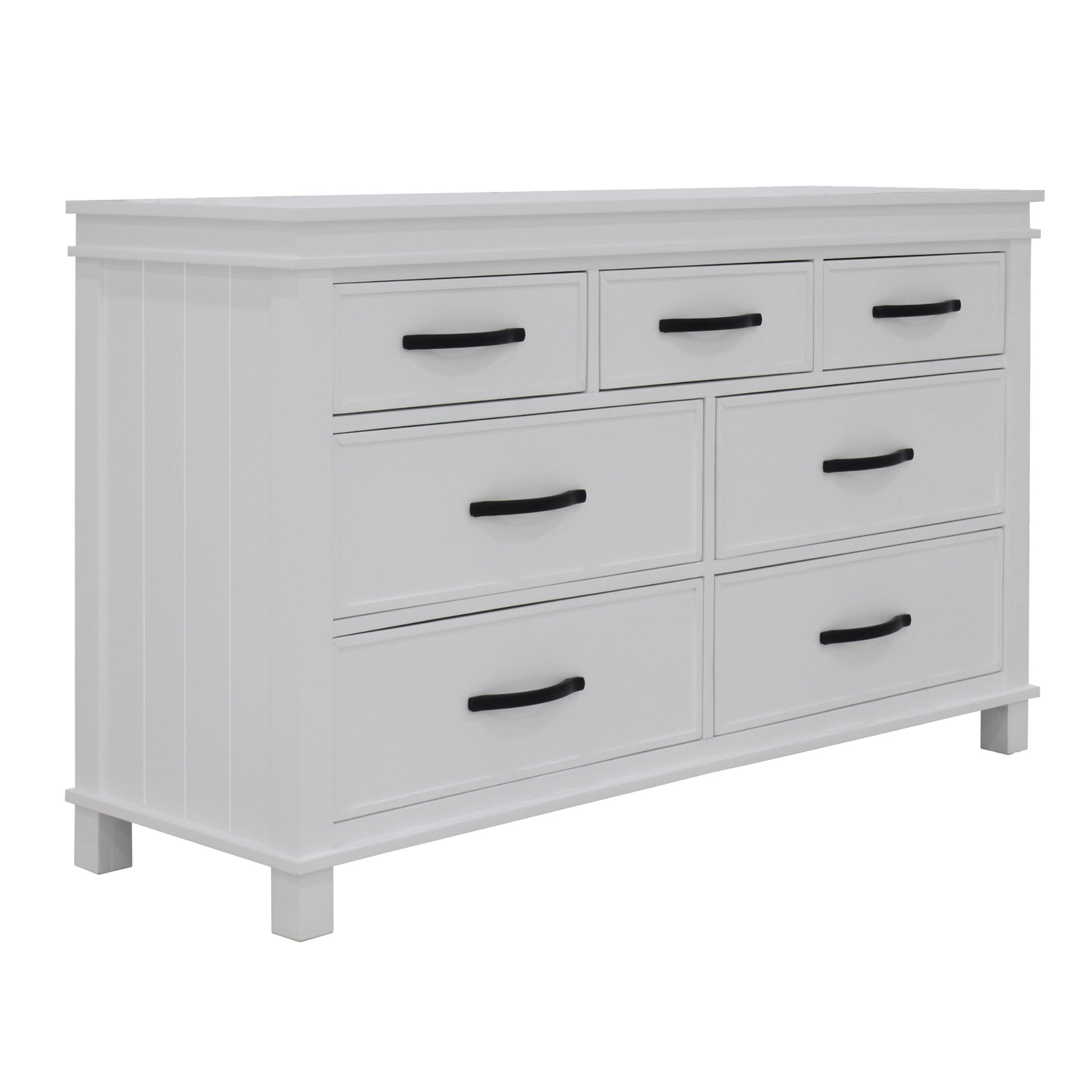 Lily Dresser 7 Chest of Drawers Solid Wood Tallboy Storage Cabinet - White - Cosy Abode