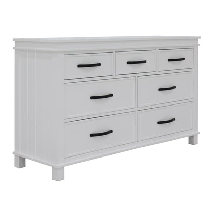 Lily Dresser 7 Chest of Drawers Solid Wood Tallboy Storage Cabinet - White - Cosy Abode