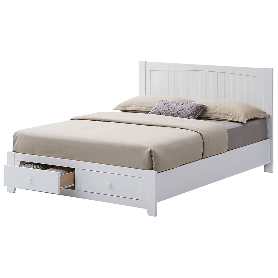 Wisteria Bed Frame Double Size Mattress Base Storage Drawer Timber Wood - White - Cosy Abode