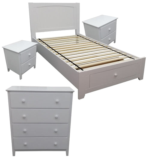 Wisteria 4pc King Single Bed Suite Bedside Tallboy Bedroom Furniture Package Set - Cosy Abode