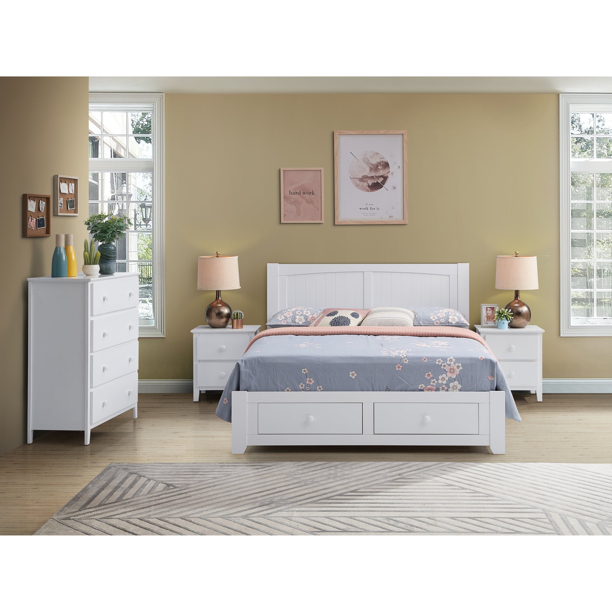 Wisteria 4pc King Single Bed Suite Bedside Tallboy Bedroom Furniture Package Set - Cosy Abode