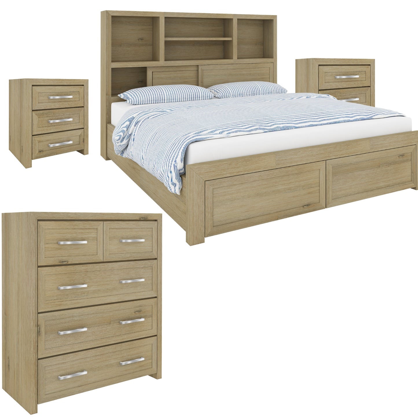 Gracelyn Tallboy 5 Chest of Drawers Solid Wood Bedroom Storage Cabinet - Smoke - Cosy Abode