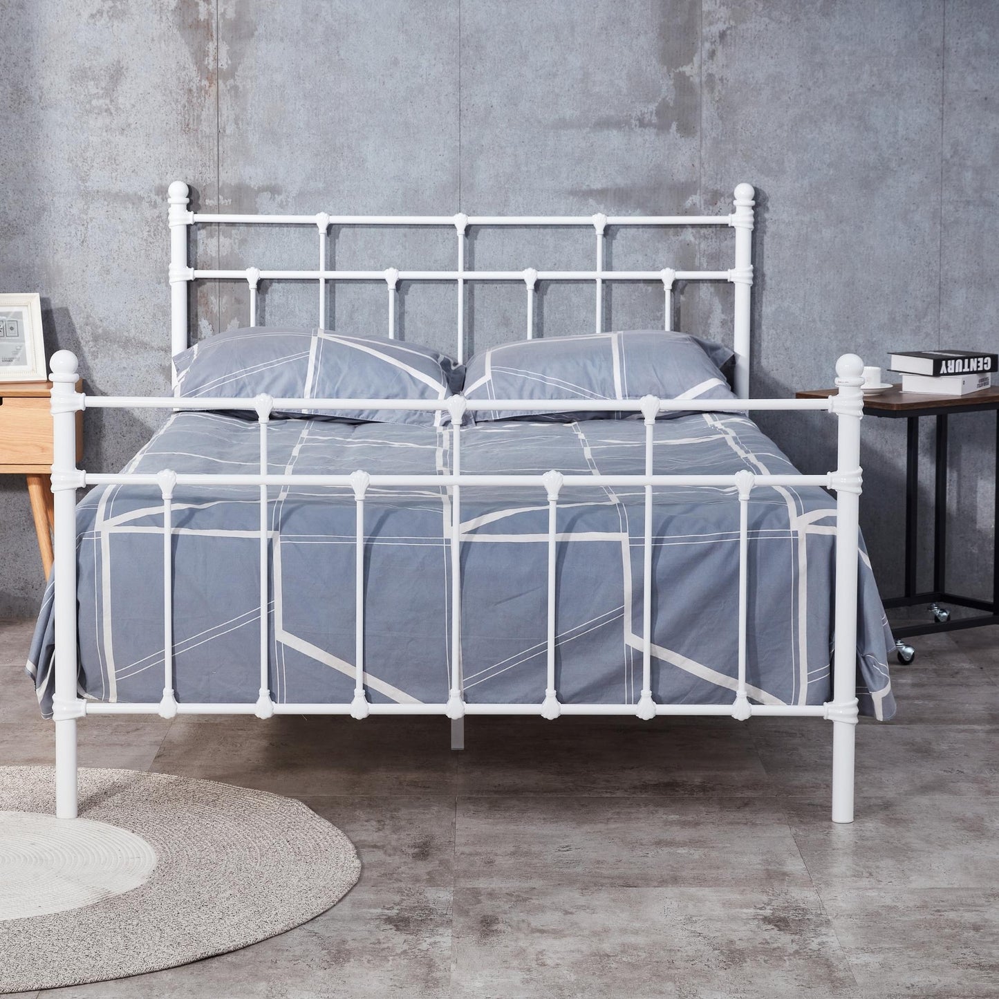 Gracy Double Bed Size Metal Frame Platform Mattress Base - White - Cosy Abode