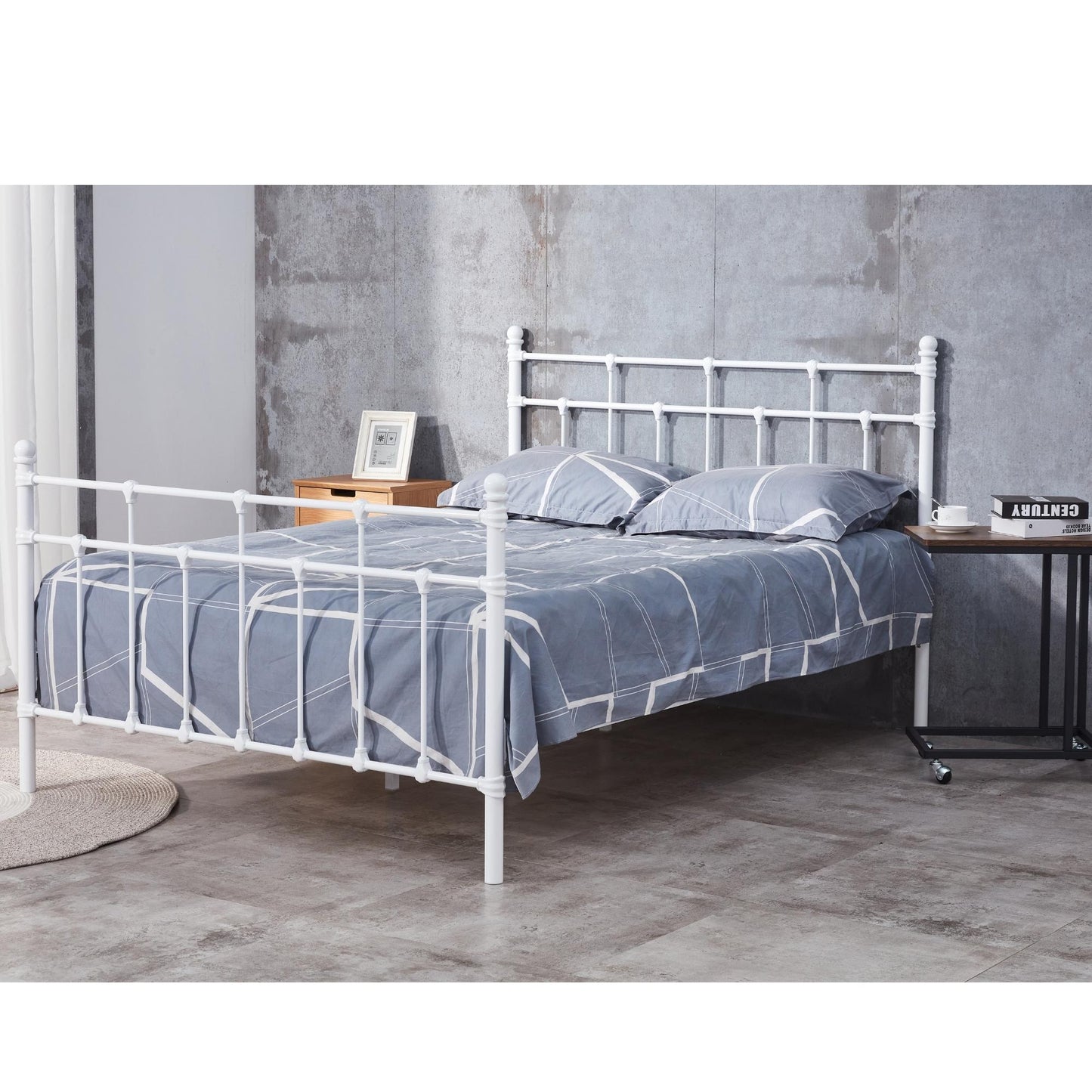 Gracy Double Bed Size Metal Frame Platform Mattress Base - White - Cosy Abode