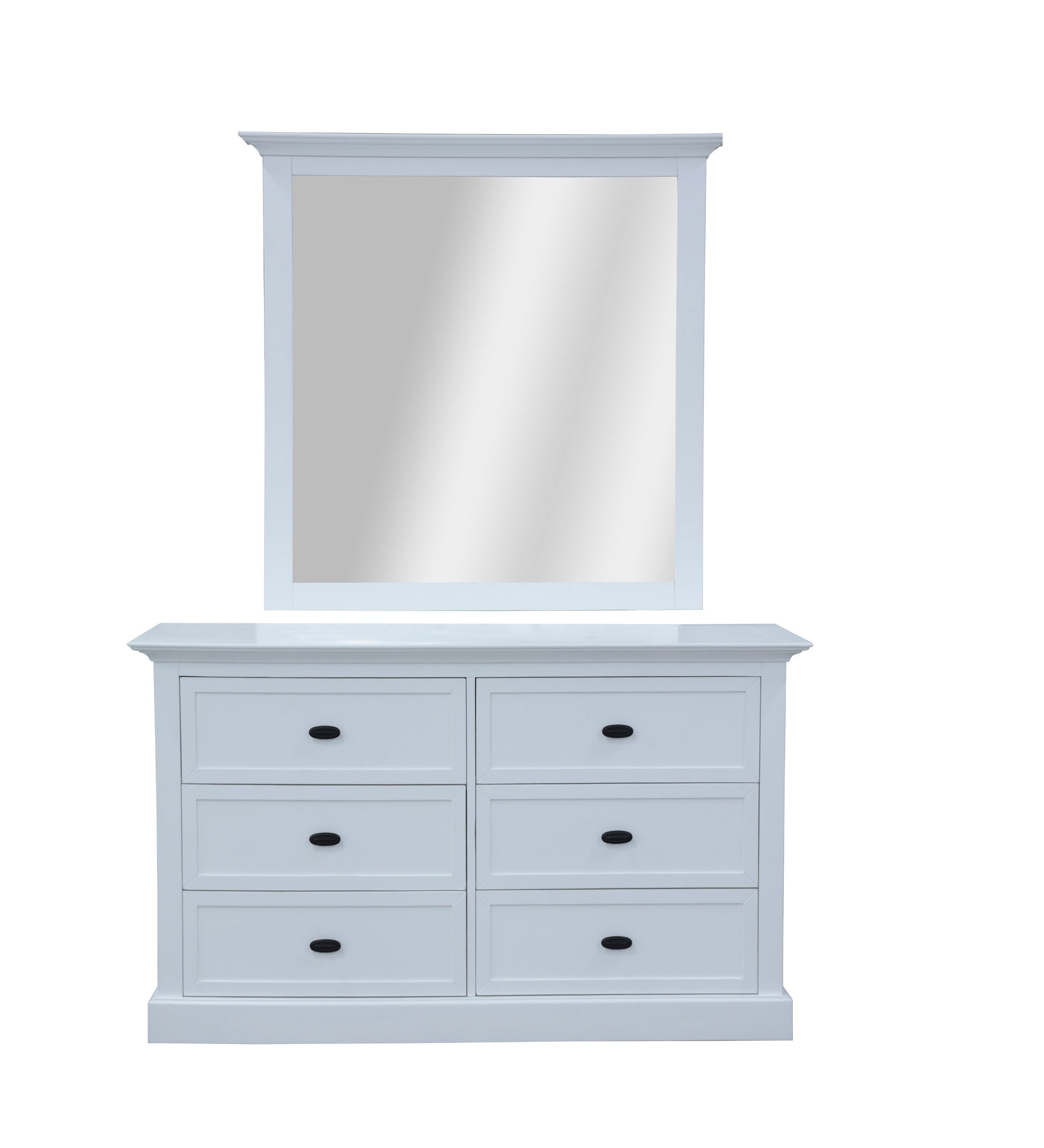 Beechworth Dresser Mirror 6 Chest of Drawers Pine Wood Storage Cabinet - White - Cosy Abode