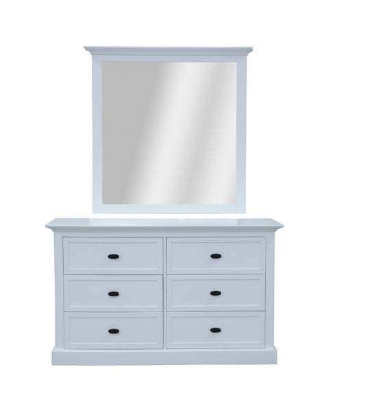 Beechworth Dresser Mirror 6 Chest of Drawers Pine Wood Storage Cabinet - White - Cosy Abode