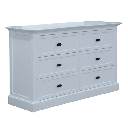 Beechworth Dresser Mirror 6 Chest of Drawers Pine Wood Storage Cabinet - White - Cosy Abode