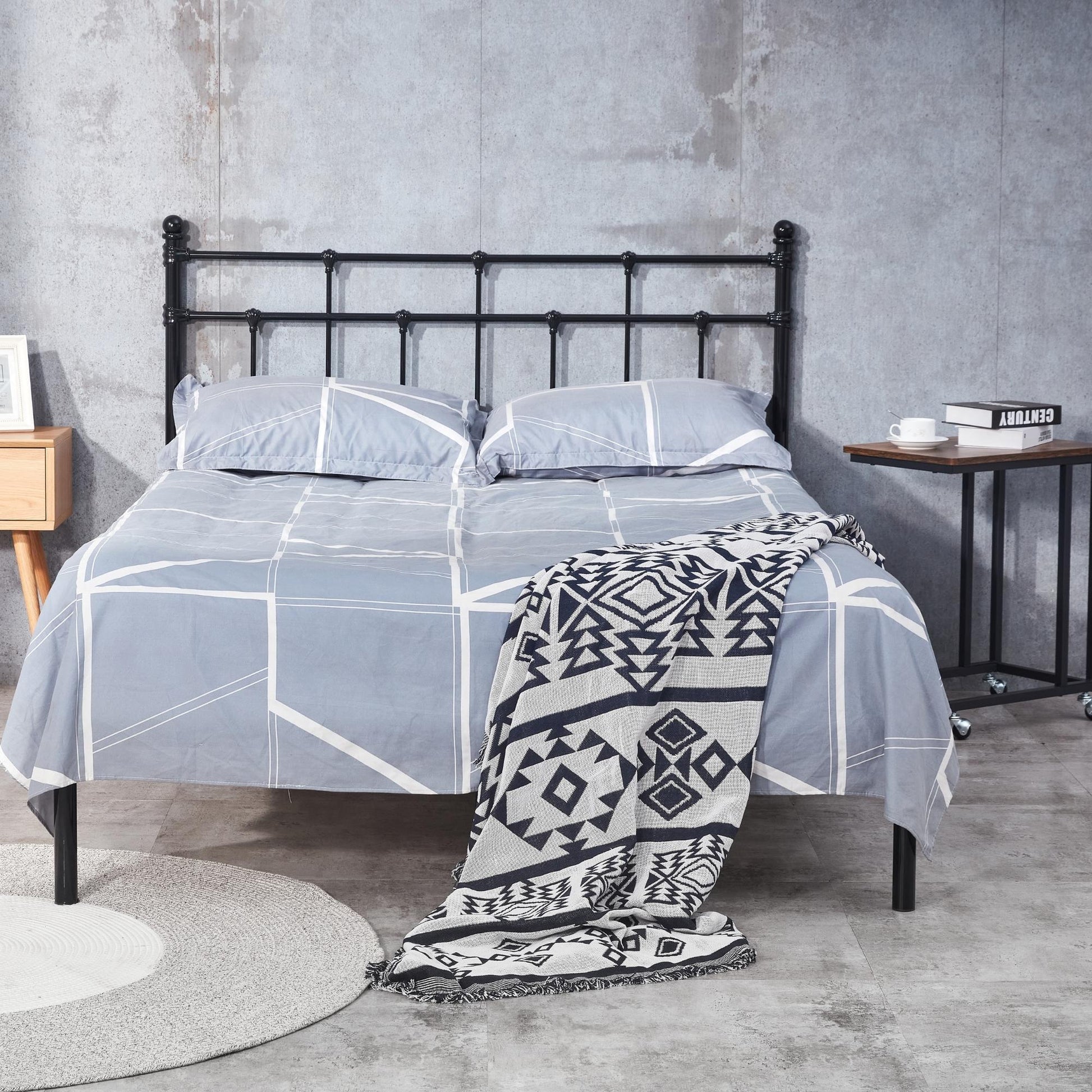 Moderna King Single Bed Size Metal Frame Platform Mattress Base - Black - Cosy Abode