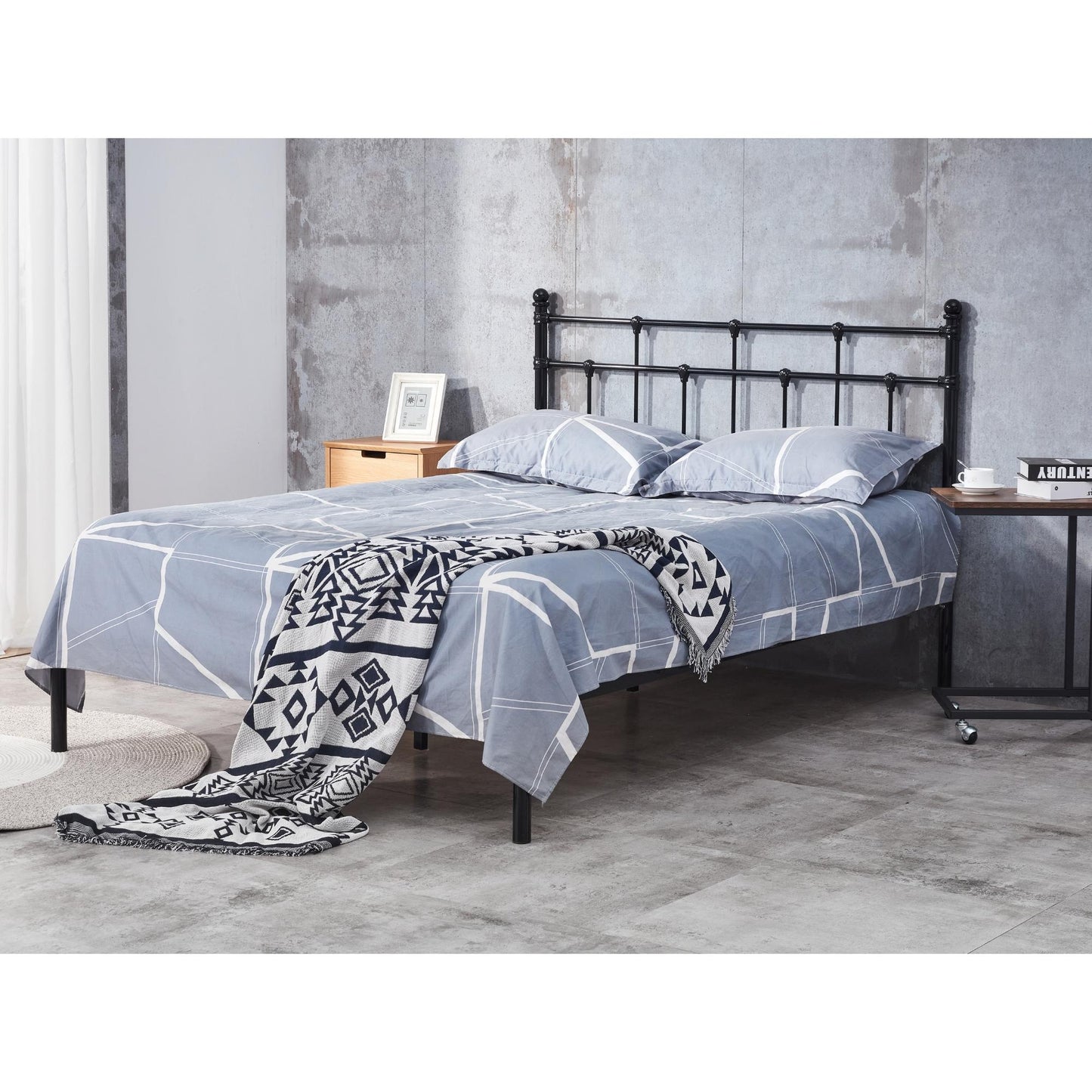 Moderna King Single Bed Size Metal Frame Platform Mattress Base - Black - Cosy Abode