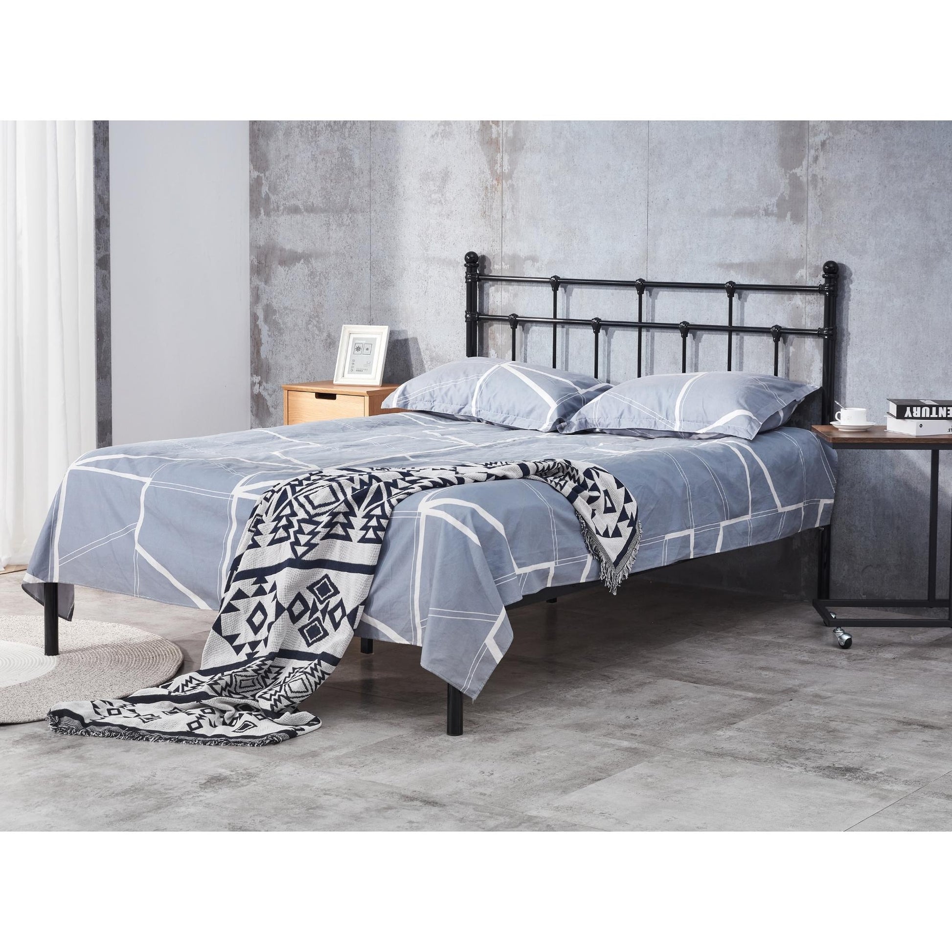 Moderna King Single Bed Size Metal Frame Platform Mattress Base - Black - Cosy Abode