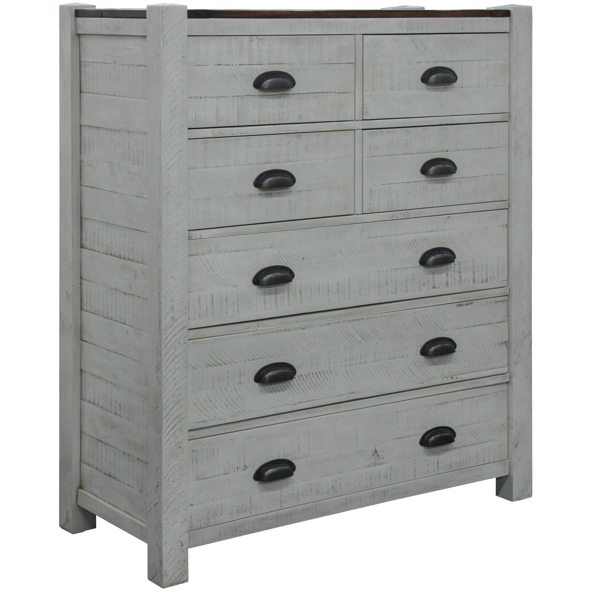 Erica Tallboy 7 Chest of Drawers Solid Acacia Timber Wood Cabinet Brown White - Cosy Abode