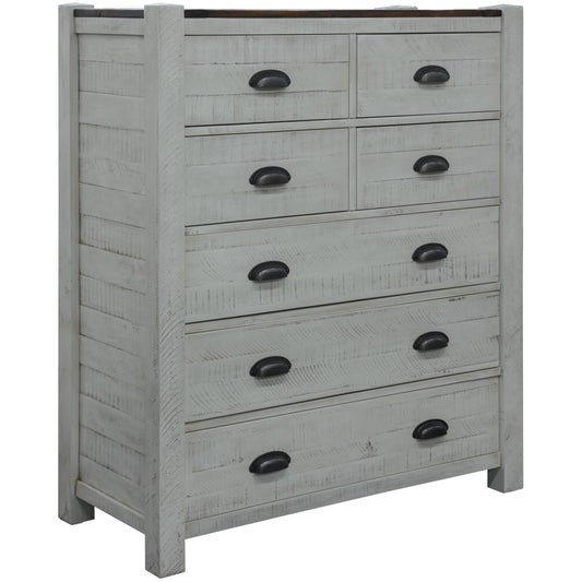 Erica Tallboy 7 Chest of Drawers Solid Acacia Timber Wood Cabinet Brown White - Cosy Abode