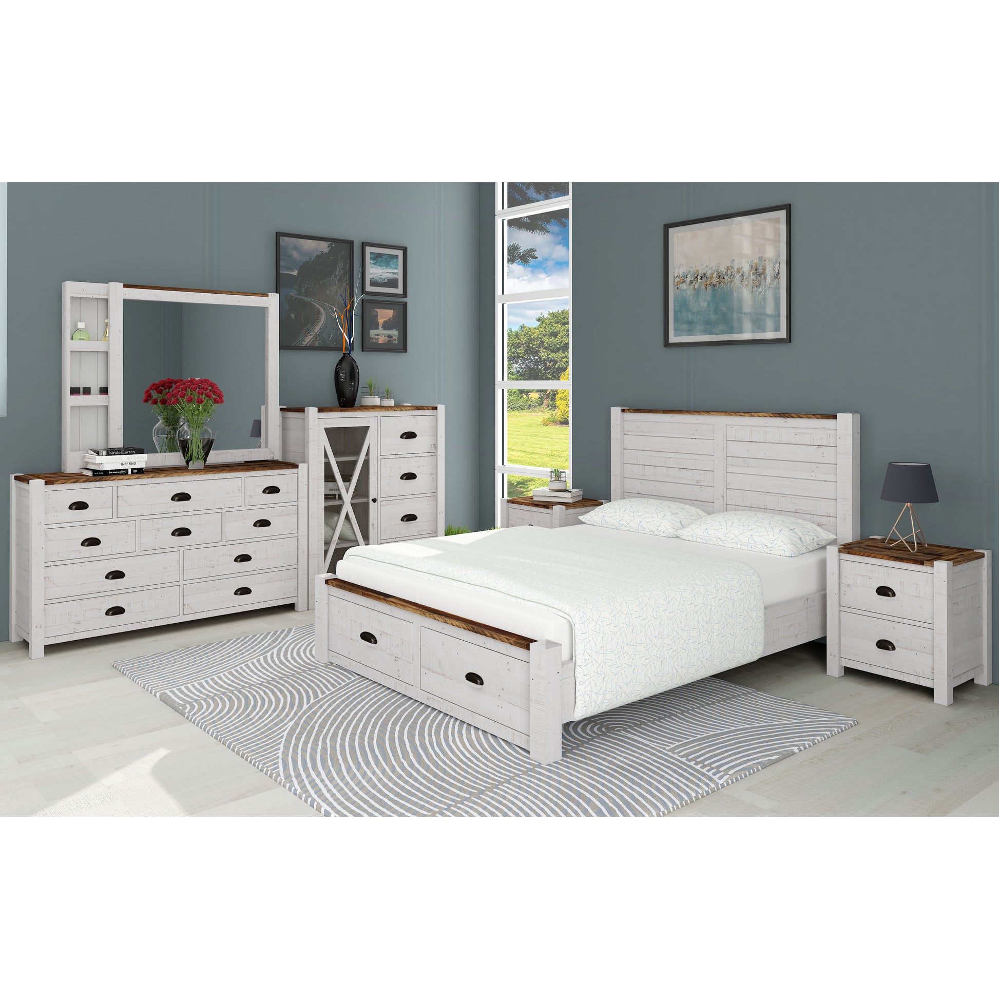Erica Tallboy 7 Chest of Drawers Solid Acacia Timber Wood Cabinet Brown White - Cosy Abode