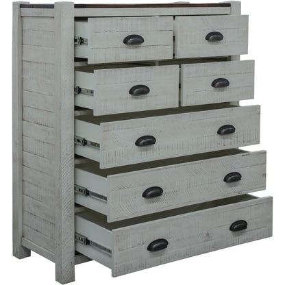 Erica Tallboy 7 Chest of Drawers Solid Acacia Timber Wood Cabinet Brown White - Cosy Abode