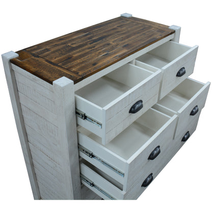Erica Tallboy 7 Chest of Drawers Solid Acacia Timber Wood Cabinet Brown White - Cosy Abode