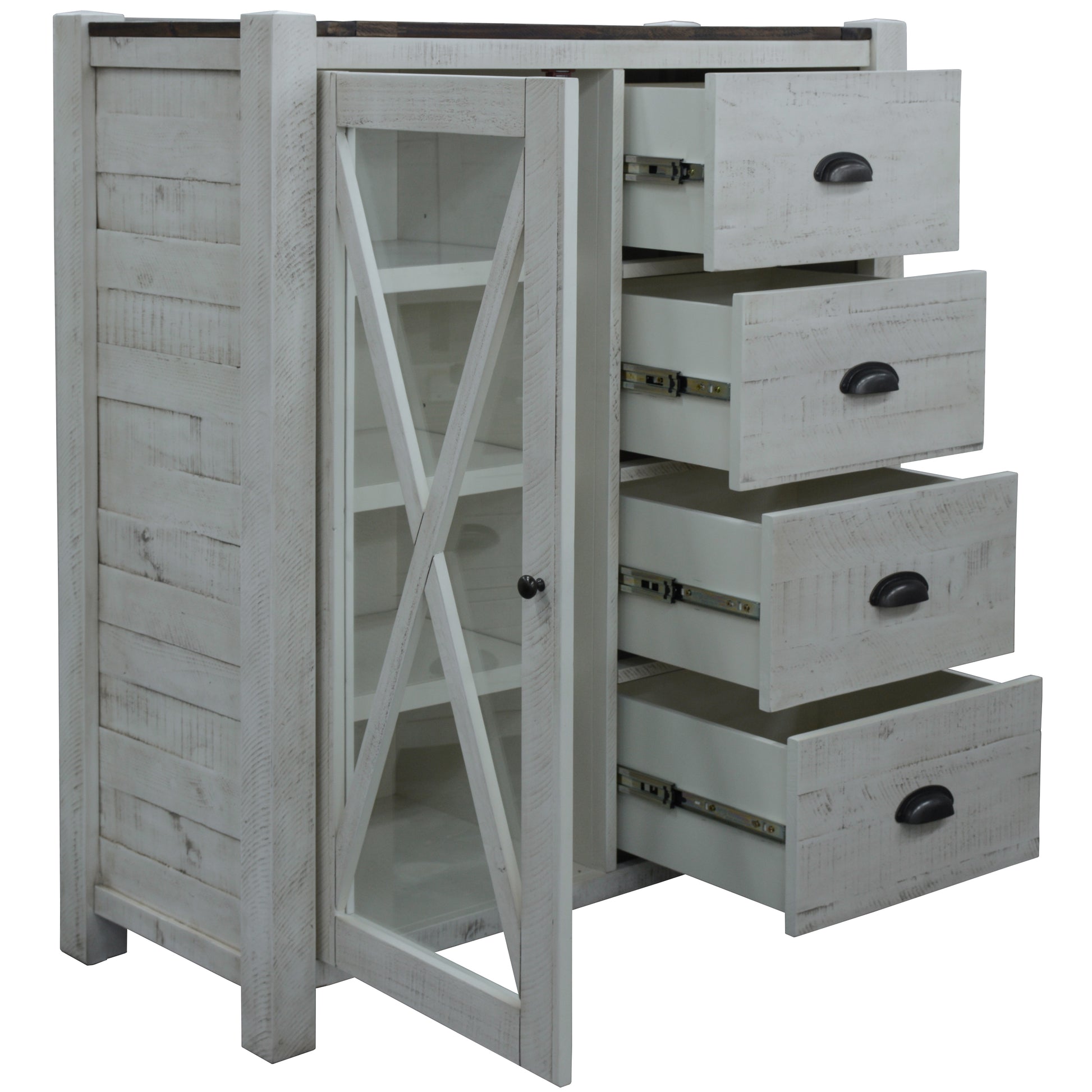 Erica Tallboy 4 Chest of Drawers Solid Acacia Timber Wood Cabinet Brown White - Cosy Abode