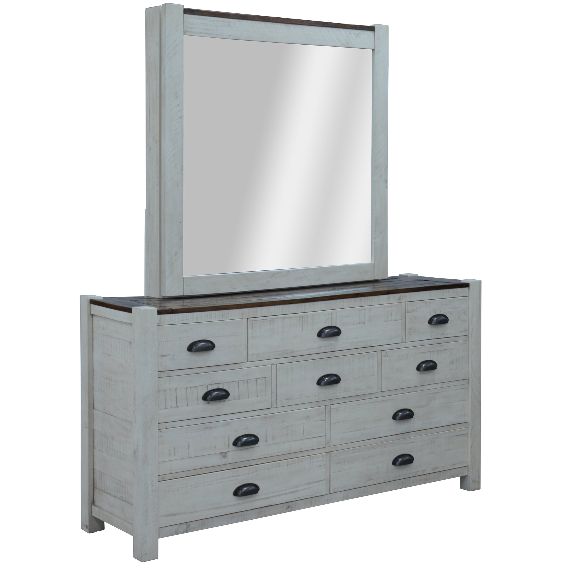 Erica Dresser Mirror Set 10 Chest of Drawers Acacia Timber Cabinet Brown White - Cosy Abode