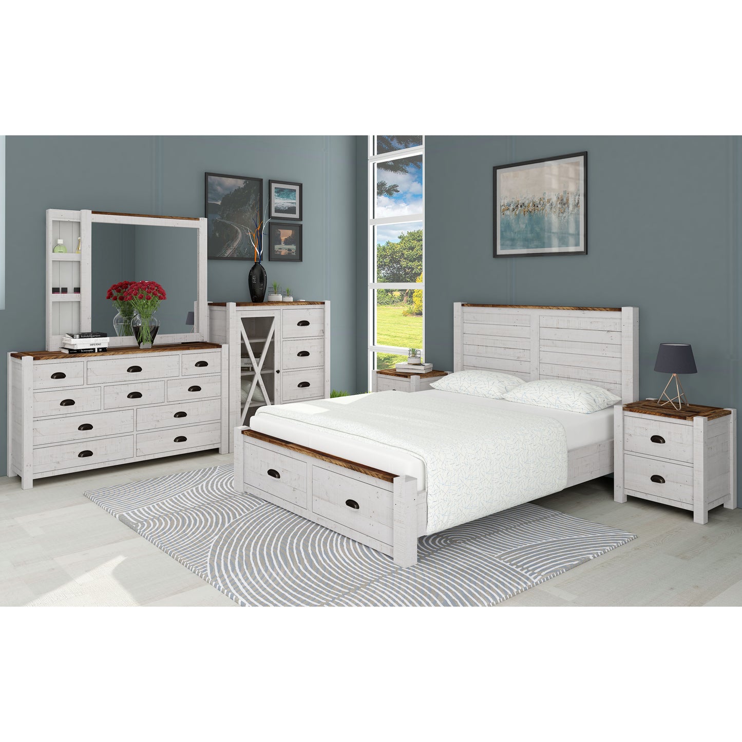 Erica Dresser Mirror Set 10 Chest of Drawers Acacia Timber Cabinet Brown White - Cosy Abode
