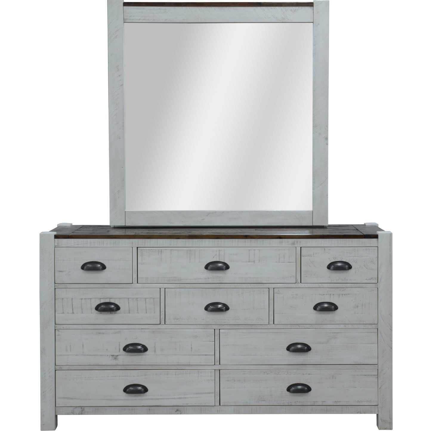 Erica Dresser Mirror Set 10 Chest of Drawers Acacia Timber Cabinet Brown White - Cosy Abode
