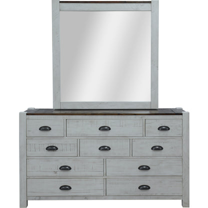 Erica Dresser Mirror Set 10 Chest of Drawers Acacia Timber Cabinet Brown White - Cosy Abode