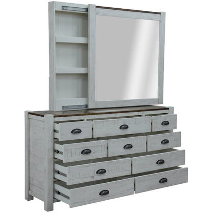 Erica Dresser Mirror Set 10 Chest of Drawers Acacia Timber Cabinet Brown White - Cosy Abode