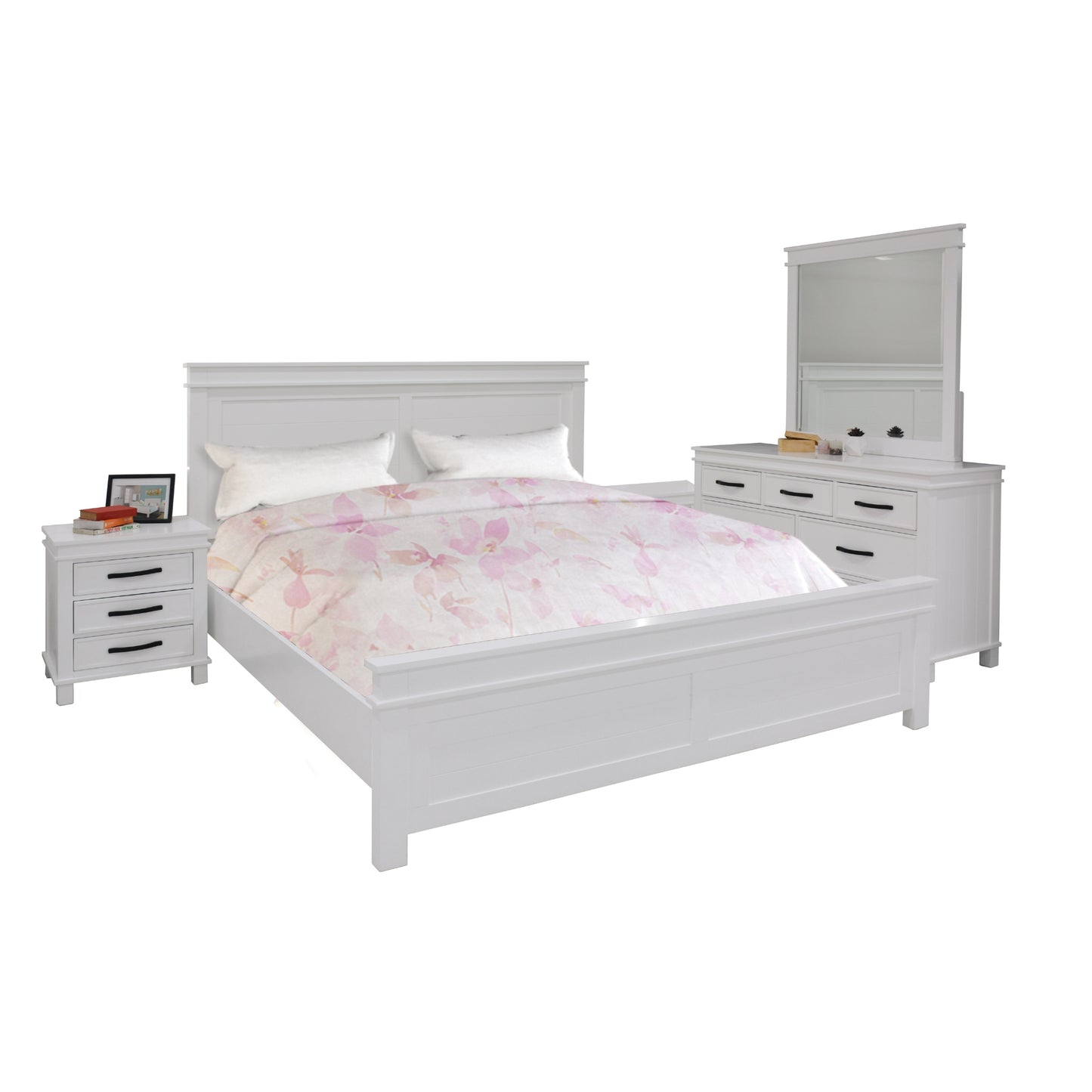 Lily 5pc King Bed Suite Bedside Dresser Bedroom Furniture Package - White - Cosy Abode