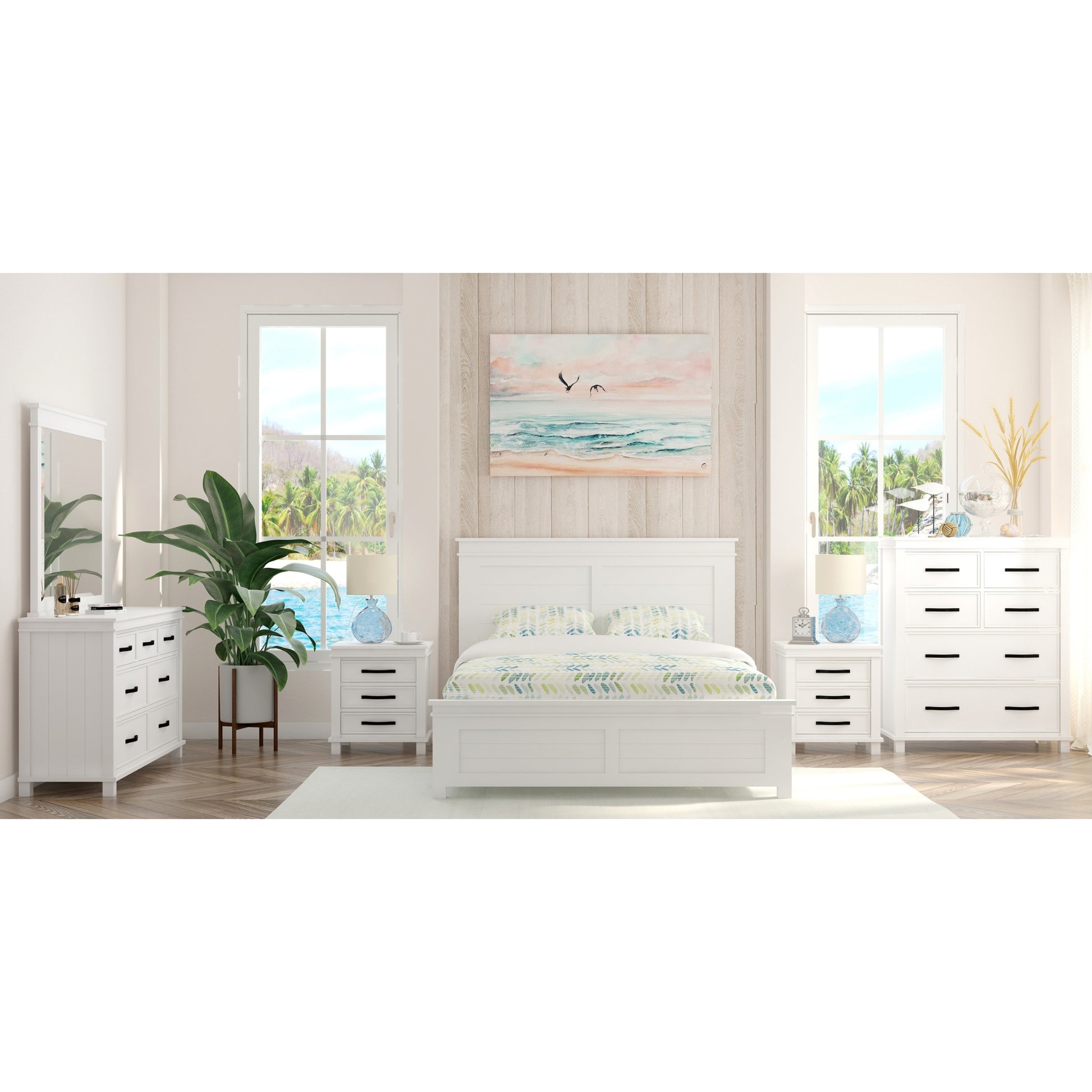 Lily 5pc King Bed Suite Bedside Dresser Bedroom Furniture Package - White - Cosy Abode