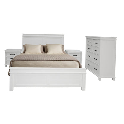 Lily 4pc Queen Bed Suite Bedside Tallboy Bedroom Furniture Package - White - Cosy Abode