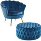 Bloomer Velvet Fabric Accent Sofa Love Chair Round Ottoman Set - Blue - Cosy Abode