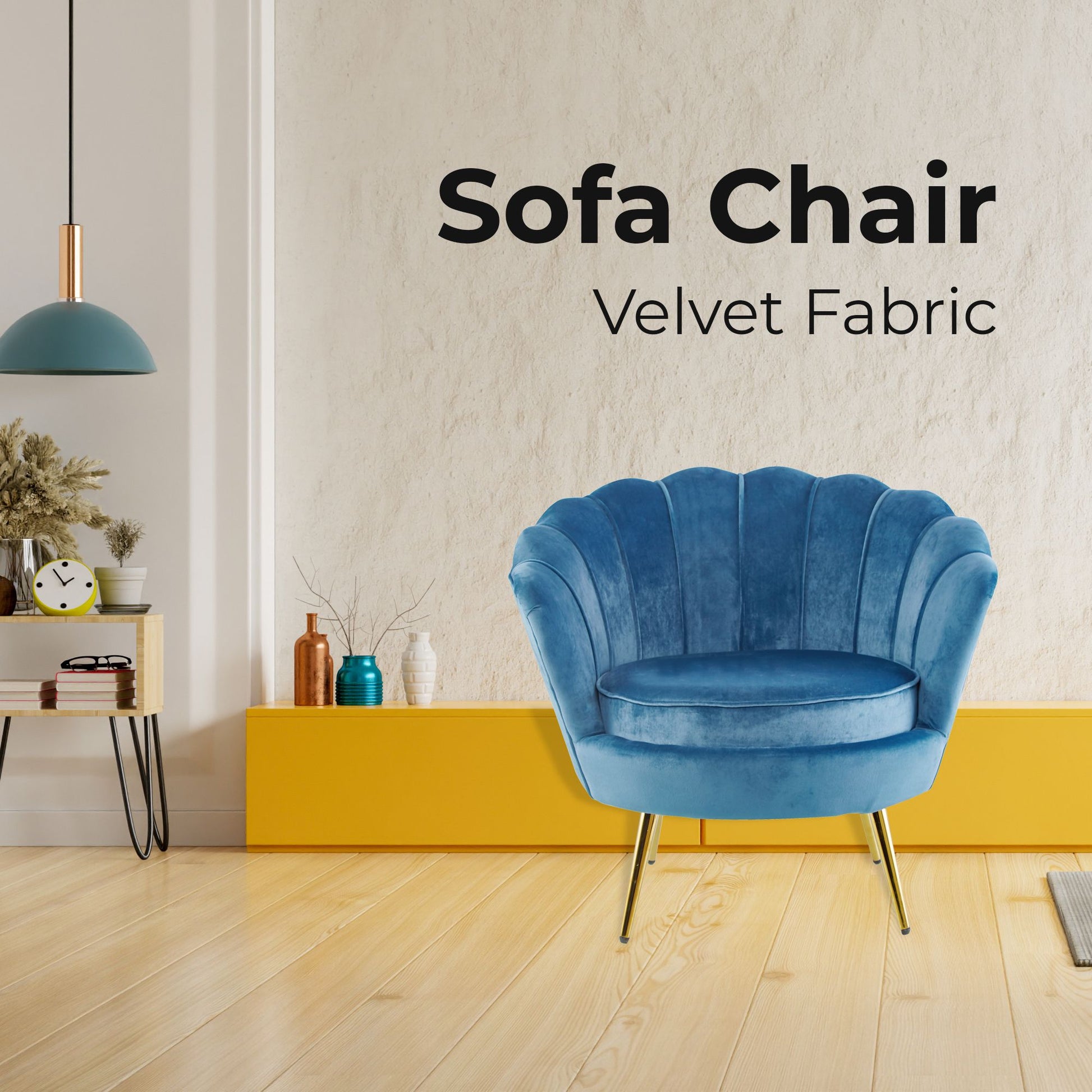 Bloomer Velvet Fabric Accent Sofa Love Chair Round Ottoman Set - Blue - Cosy Abode