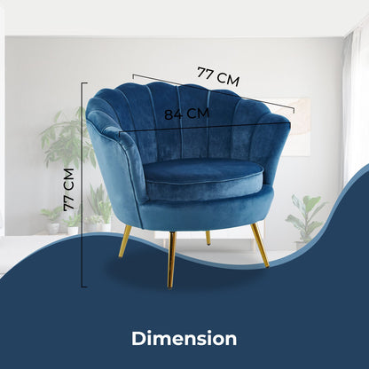 Bloomer Velvet Fabric Accent Sofa Love Chair Round Ottoman Set - Blue - Cosy Abode
