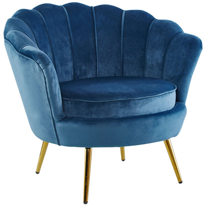 Bloomer Velvet Fabric Accent Sofa Love Chair Round Ottoman Set - Blue - Cosy Abode