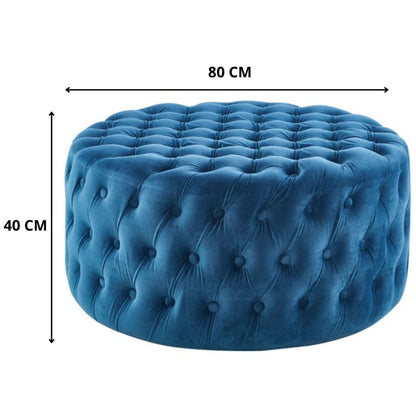 Bloomer Velvet Fabric Accent Sofa Love Chair Round Ottoman Set - Blue - Cosy Abode
