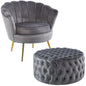 Bloomer Velvet Fabric Accent Sofa Love Chair Round Ottoman Set - Grey - Cosy Abode