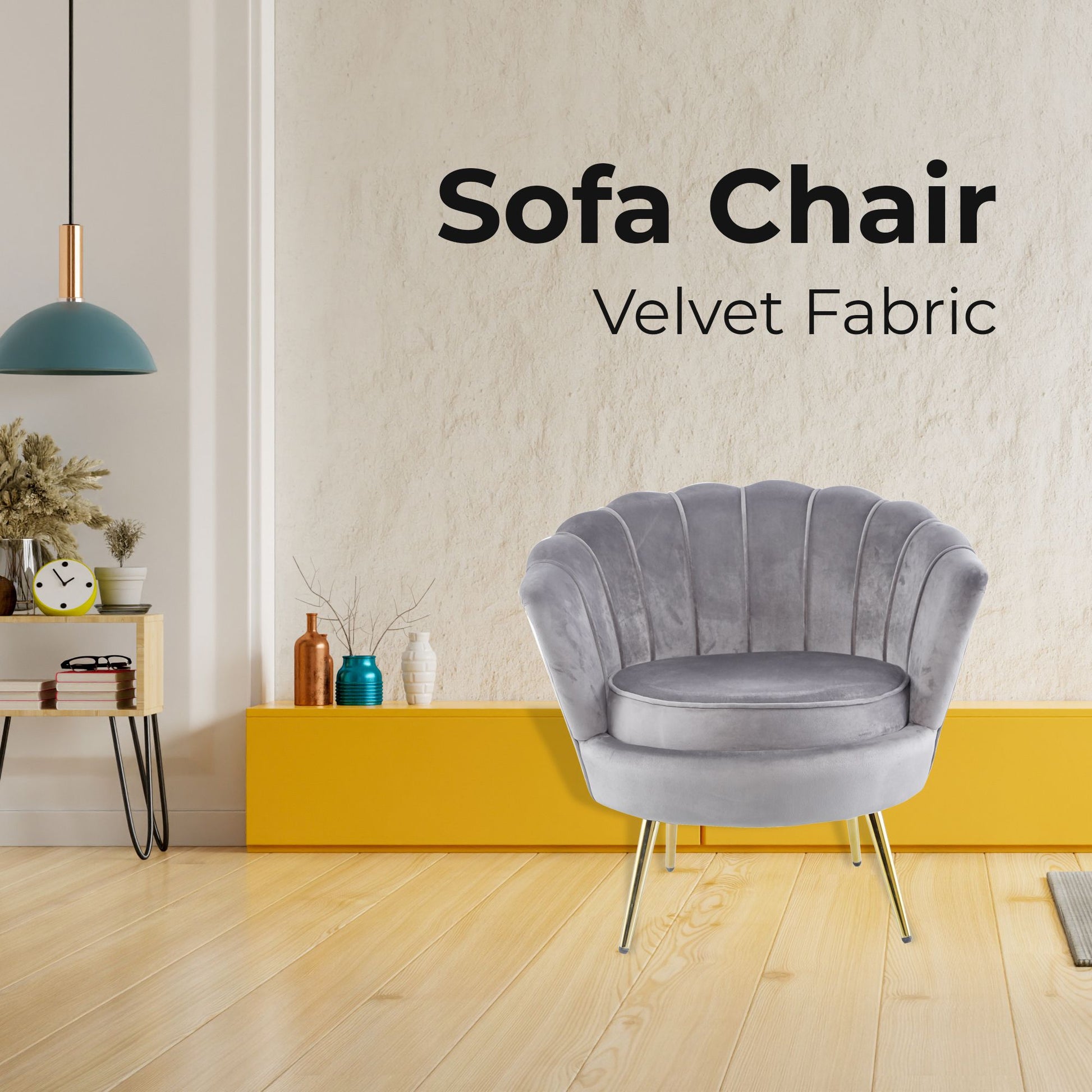 Bloomer Velvet Fabric Accent Sofa Love Chair Round Ottoman Set - Grey - Cosy Abode