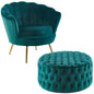 Bloomer Velvet Fabric Accent Sofa Love Chair Round Ottoman Set - Green - Cosy Abode