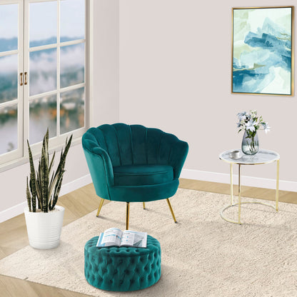Bloomer Velvet Fabric Accent Sofa Love Chair Round Ottoman Set - Green - Cosy Abode