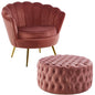 Bloomer Velvet Fabric Accent Sofa Love Chair Round Ottoman Set - Rose Pink - Cosy Abode